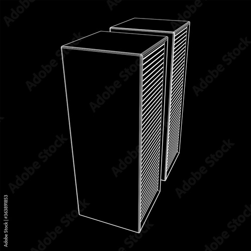 Data center storage room object. Hardware equipment telecommunication server. Computer database tower. Internet industry cluster. Wireframe low poly mesh 3d render illustration