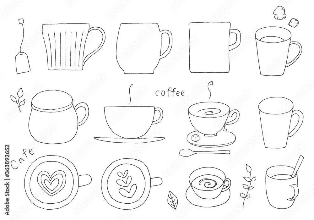 いろんなマグカップ・コーヒーカップの手描きイラスト