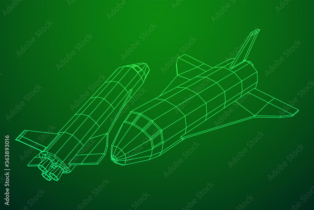 Space ship shuttle. Wireframe low poly mesh vector illustration. Space ship shuttle. Wireframe low poly mesh vector illustration.