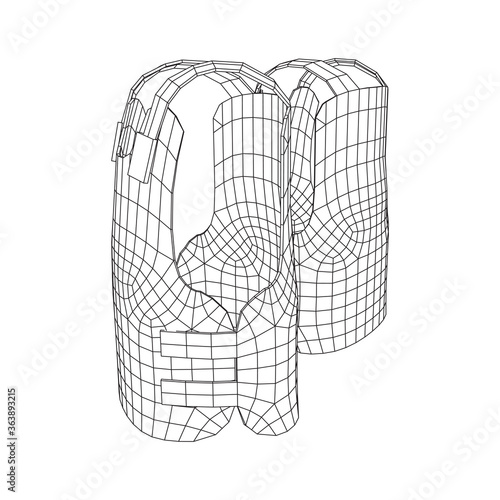 Police flak jacket or bulletproof vest. Bullet proof concept. Wireframe low poly mesh vector illustration.
