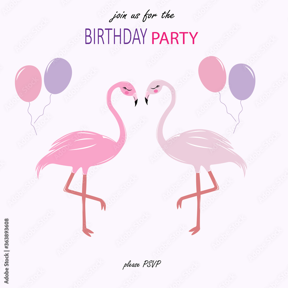 Obraz premium Greeting card with the image of a cute flamingo.