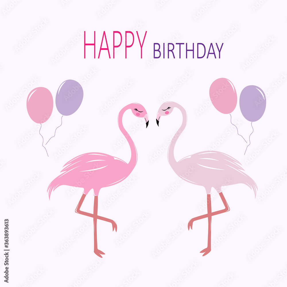 Fototapeta premium Greeting card with the image of a cute flamingo.