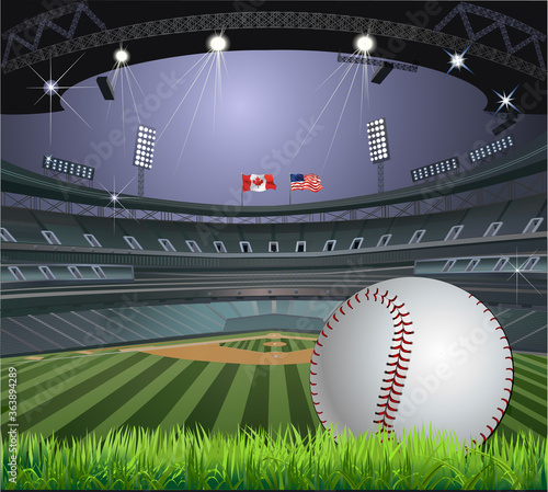 Baseball stadium. USA and Canada Flag