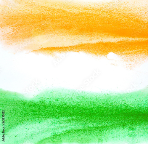 Painted Indian flag colors. Abstract water color paint brush strokes. Artistic Republic day background.