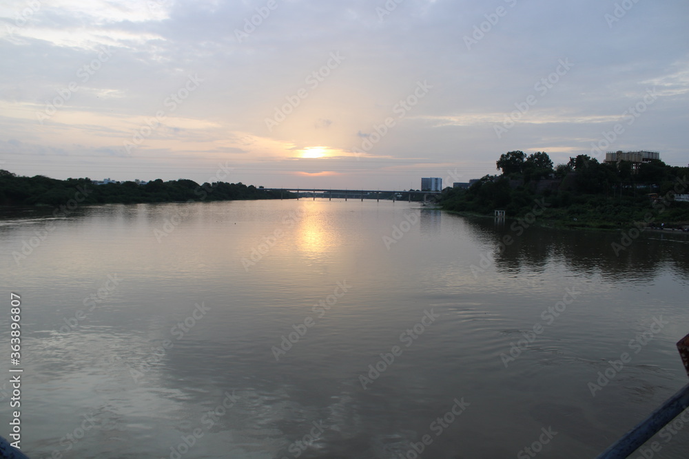 sunset over the river