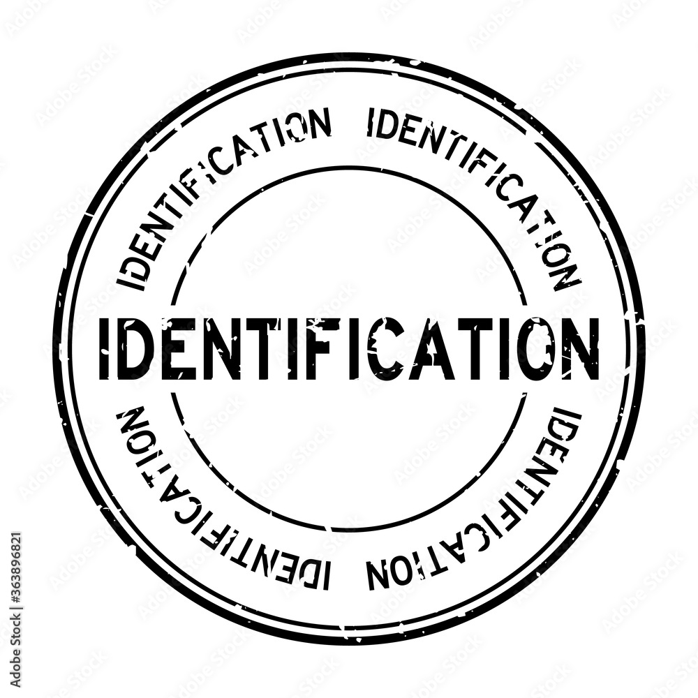 Grunge black identification word round rubber seal stamp on white background