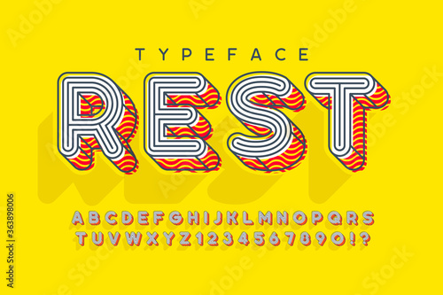 Linear modern popart alphabet design, letters and numbers.