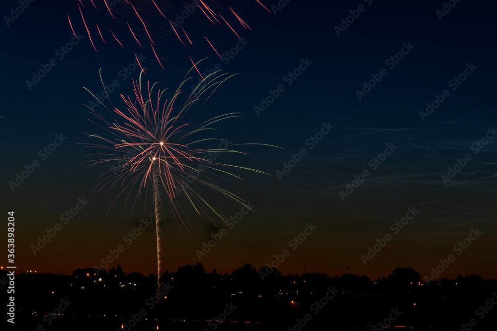 vibrant fireworks  above the city sky