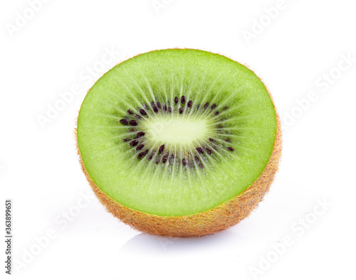 half of ripe juicy kiwi fruit isolated on white background