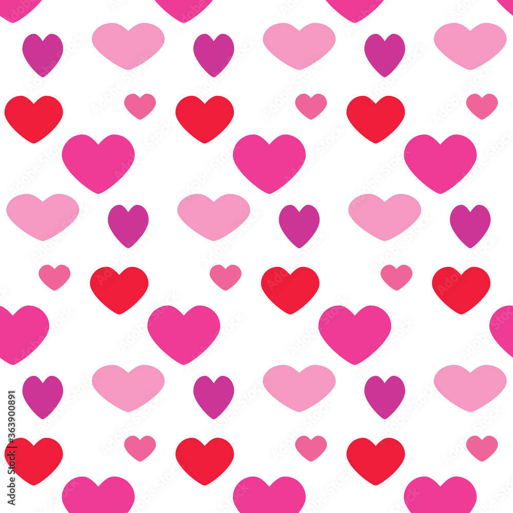 Seamless pattern with pink hearts on white board. Love concept. Design for packaging and backgrounds. Valentine's day spirit. Print for textile, clothes and design. Jpg file