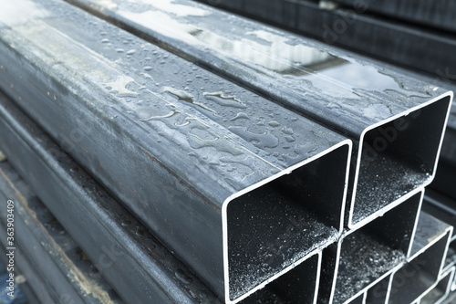 Stack of rolled metal products  wet steel pipes