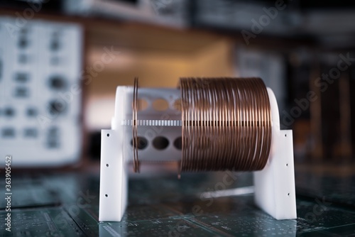 Close-up of a coil of copper wire photo