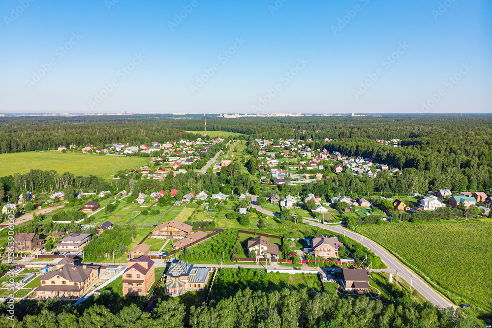 Aerial view from a drone of a rural village