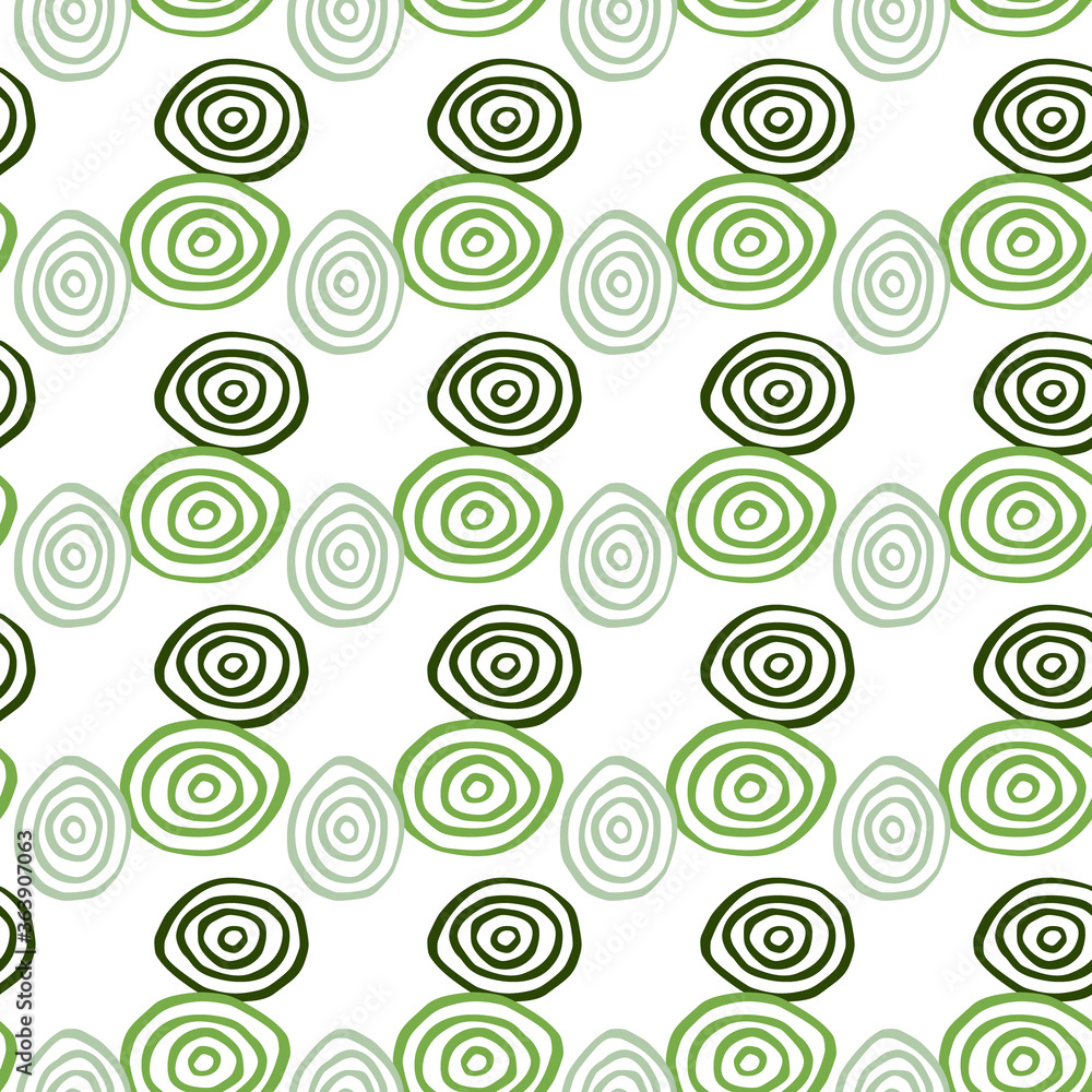 Isolated green and blue spirals on white background. Geometric seamless pattern.
