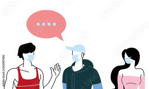 people with mask talking by bubble