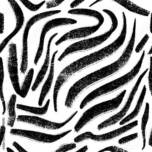 Seamless vector pattern with black curved chalky lines. Vector illustration