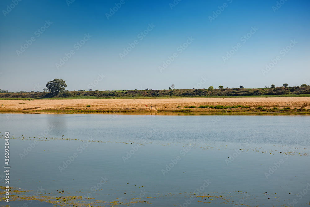 Scenic view of holy river Narmada Kusumkheda, Madhya Pradesh, India.