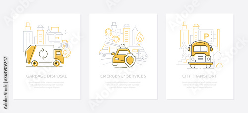 Urban transport - line design style banners set