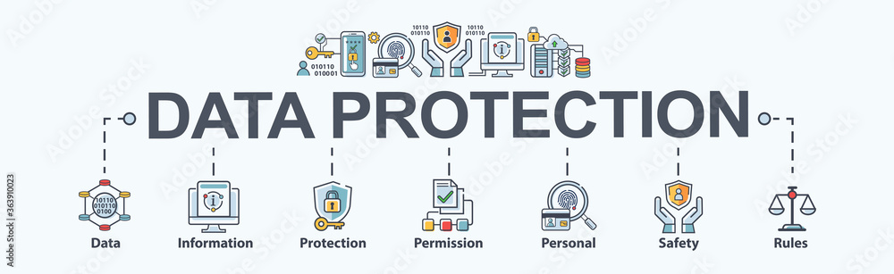 Data protection banner web icon for personal privacy, data storage,  information, protection, permission, rules, safety and cyber security.  Minimal vector infographic. Stock Vector | Adobe Stock