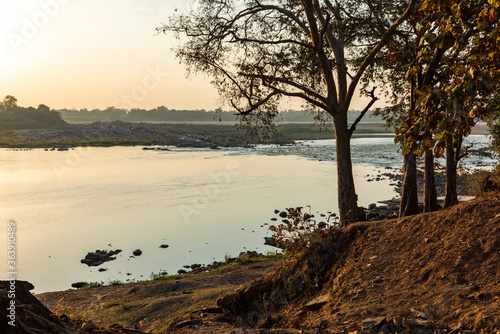Scenic view of holy river Narmada at Bandrabhan, Madhya Pradesh, India.
