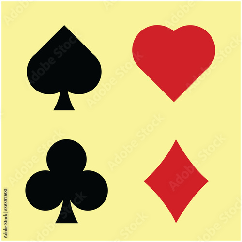 Playing card spade, heart, club, diamond suit flat vector icon for apps and websites. Can be used for Web, Mobile, Infographic and Print. EPS 10 Vector illustration. 