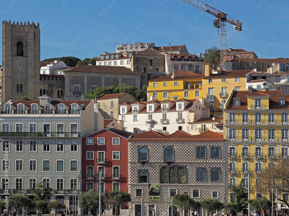 Colorful houses build the cityscape of Lisbon in Portugal