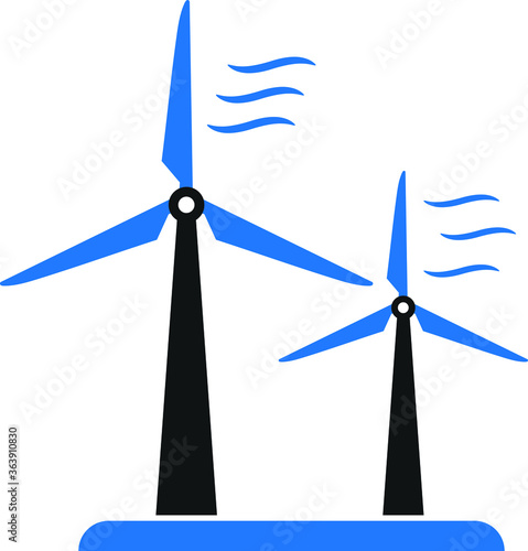 Windmill icon, turbines icon. (blue version)