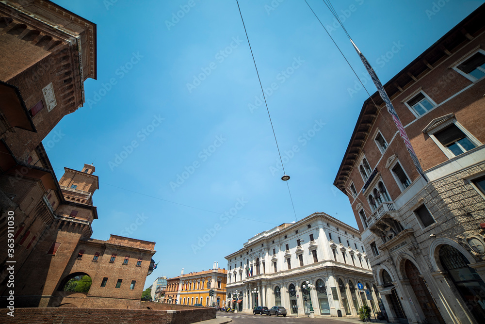 The side view of a Camera Di Comercio in the city of Ferrara Italy