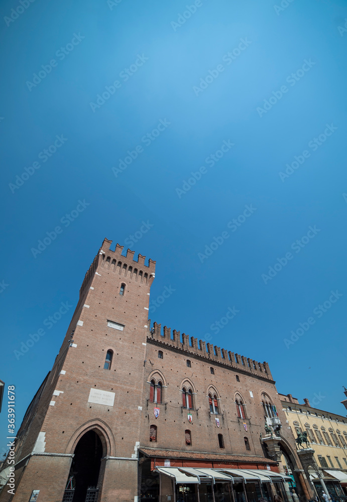 Theview of the Palazzo Munucipale in the Piazza Trento Trieste of the city of Ferrara in Italy Europe