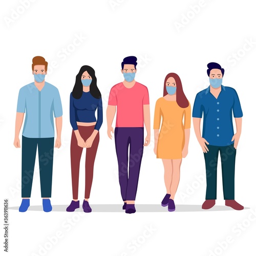 group of men and women wearing medical mask. stay safe during corona virus pandemic
