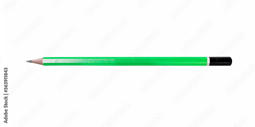 Green pencil isolated on white background. Sharpened