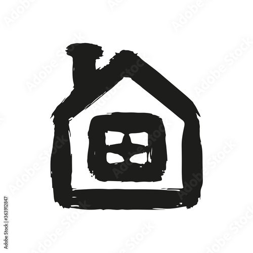 House icon. Front view. Black contour silhouette. Hand drawn vector flat graphic illustration. Isolated object on a white background. Isolate.
