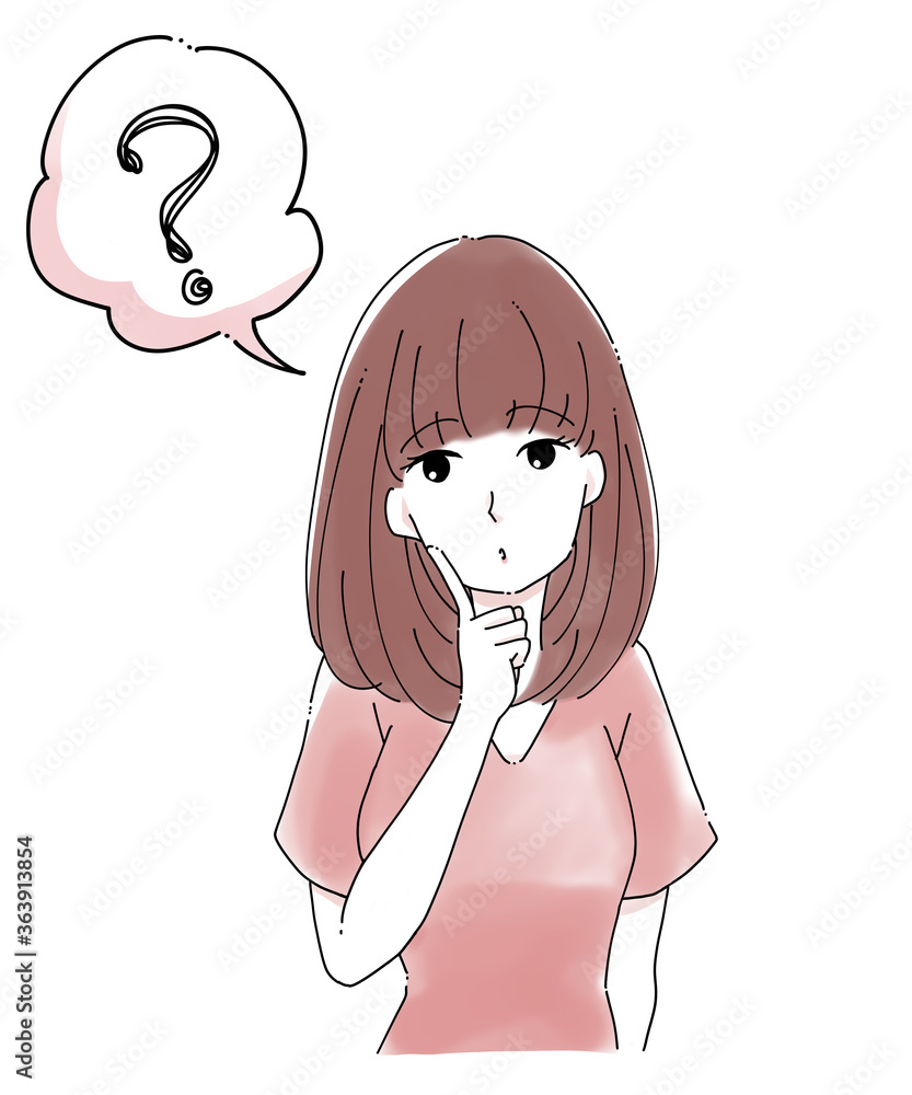 頬に手を添え考える女性 Stock イラスト Adobe Stock