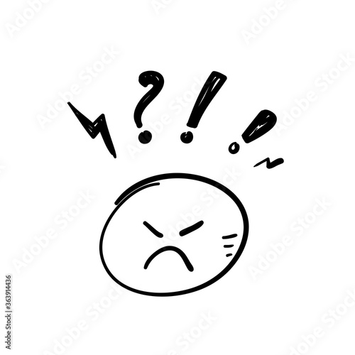hand drawn Negative thinking, bad experience feedback, unhappy client, difficult customer, poor service quality, angry red face, mad emoticon sticker, hate and furious, doodle vector