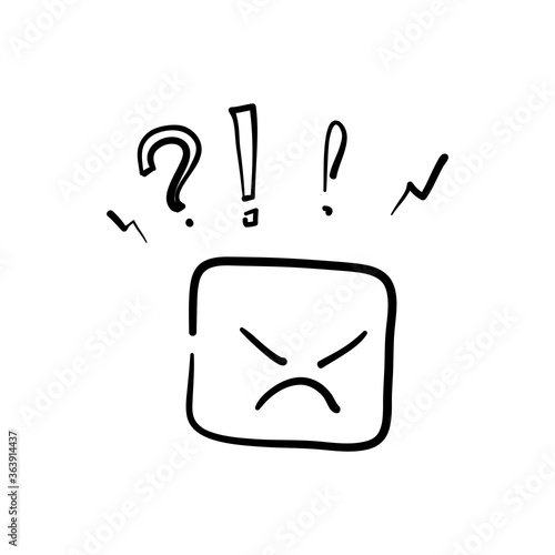 hand drawn Negative thinking, bad experience feedback, unhappy client, difficult customer, poor service quality, angry red face, mad emoticon sticker, hate and furious, doodle vector