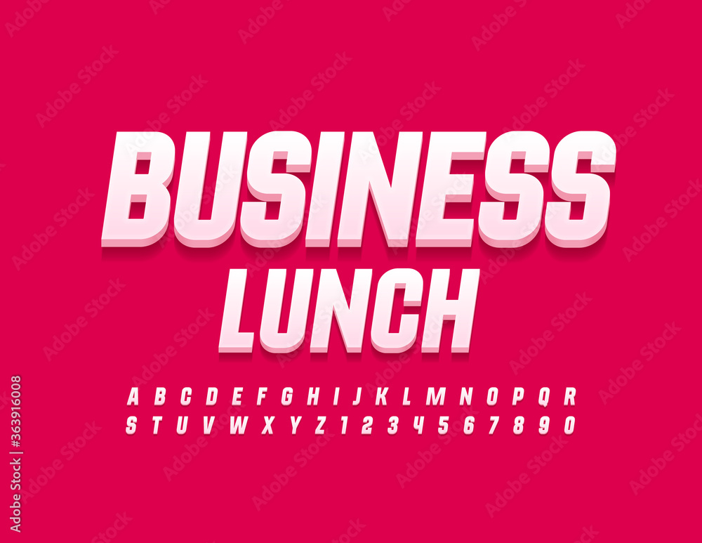 Vector modern sign Business Lunch with White 3D Font. Premium Alphabet Letters and Numbers Vector modern sign Business Lunch with White 3D Font. Premium Alphabet Letters and Numbers