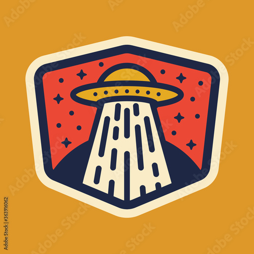 Unidentified flying object alien badge patch pin graphic illustration vector art t-shirt design