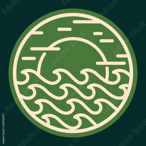 Beach sea nature wild line badge patch pin graphic illustration vector art t-shirt design