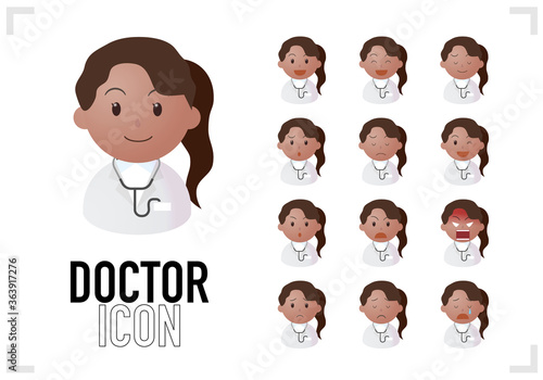 A set of vector illustrations of the doctor's bust-up icon
