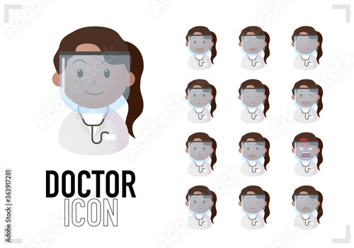 A set of vector illustrations of the doctor's bust-up icon