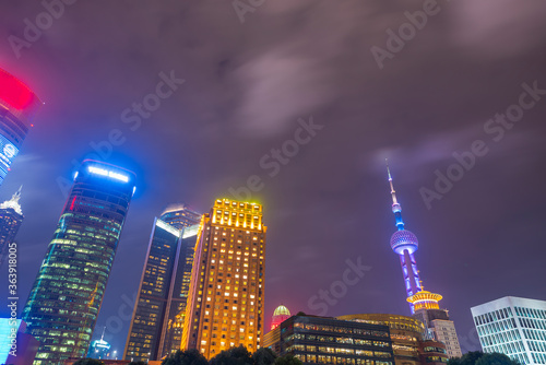 High-rise buildings in the evening