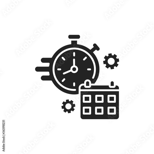 Deadline black glyph icon. Time management. Timer and punctuality concept. Sign for web page, mobile app, button, logo. Vector isolated element