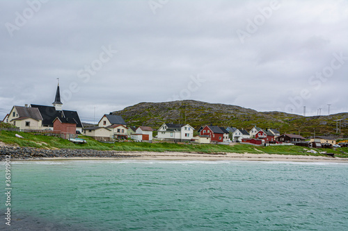 View of the fishing village Bugoynes (Pykeija), Varangerfjord, Norway photo