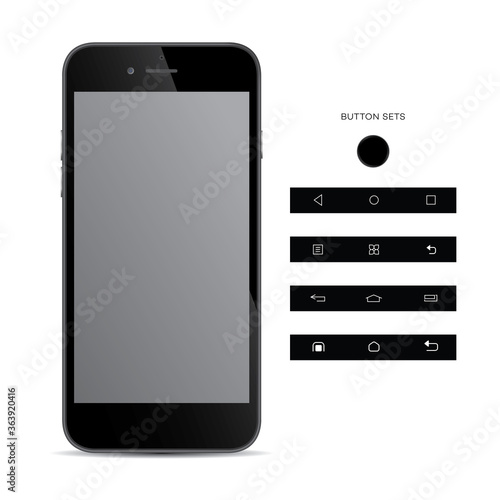Realistic, modern, smart phone collection with apps on isolated background.