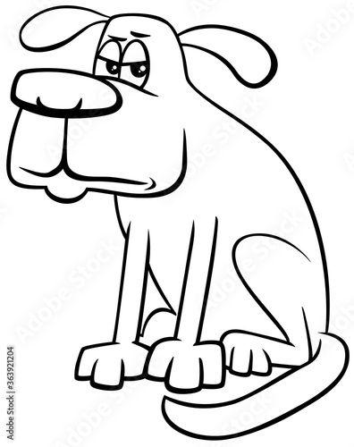 cartoon unhappy dog coloring book page