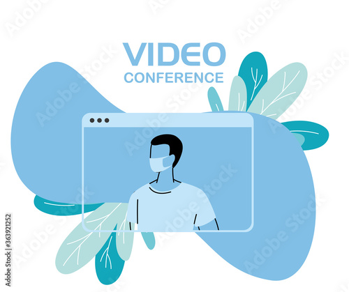 man with mask on video conference
