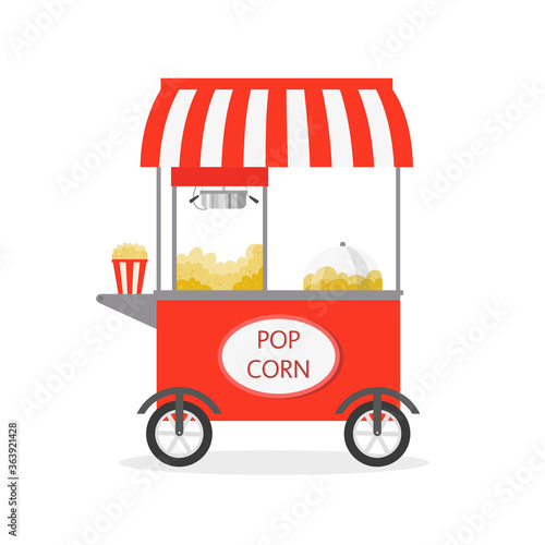 Cartoon Popcorn cart, street food.