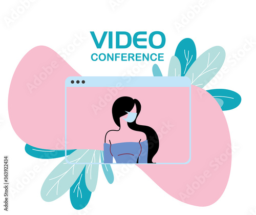 woman with mask on video conference