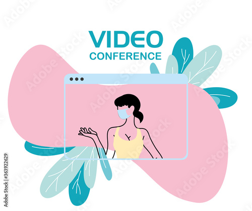 woman with mask on video conference