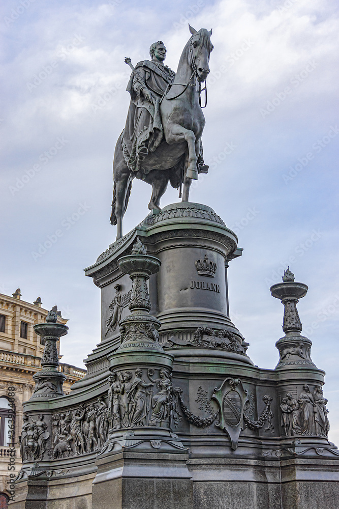 Monument to King of Saxony - equestrian statue in front of the Semper Opera. Dresden, Germany.